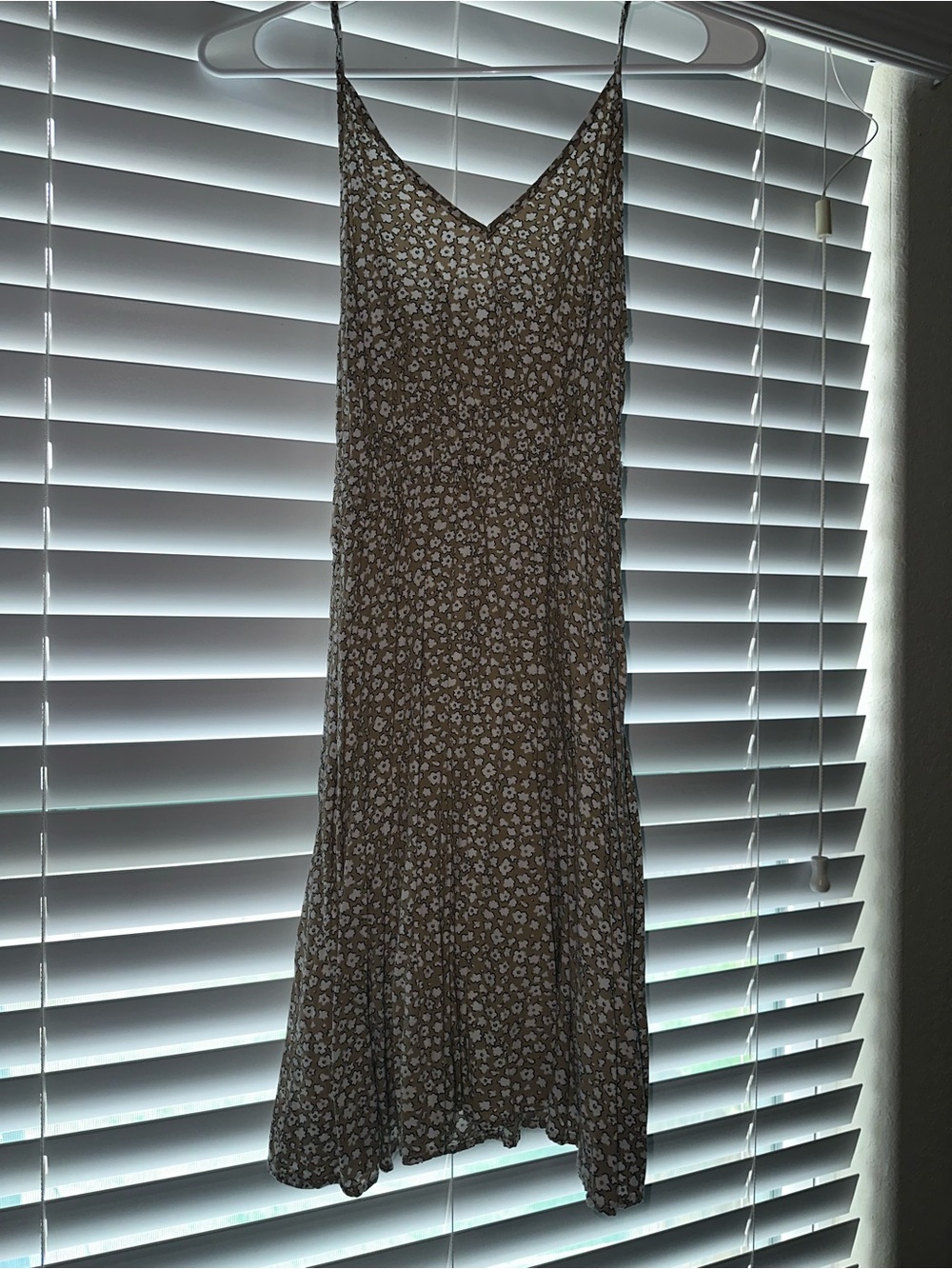 SHEIN Brown Floral Slip Midi Dress with White Ditsy Print